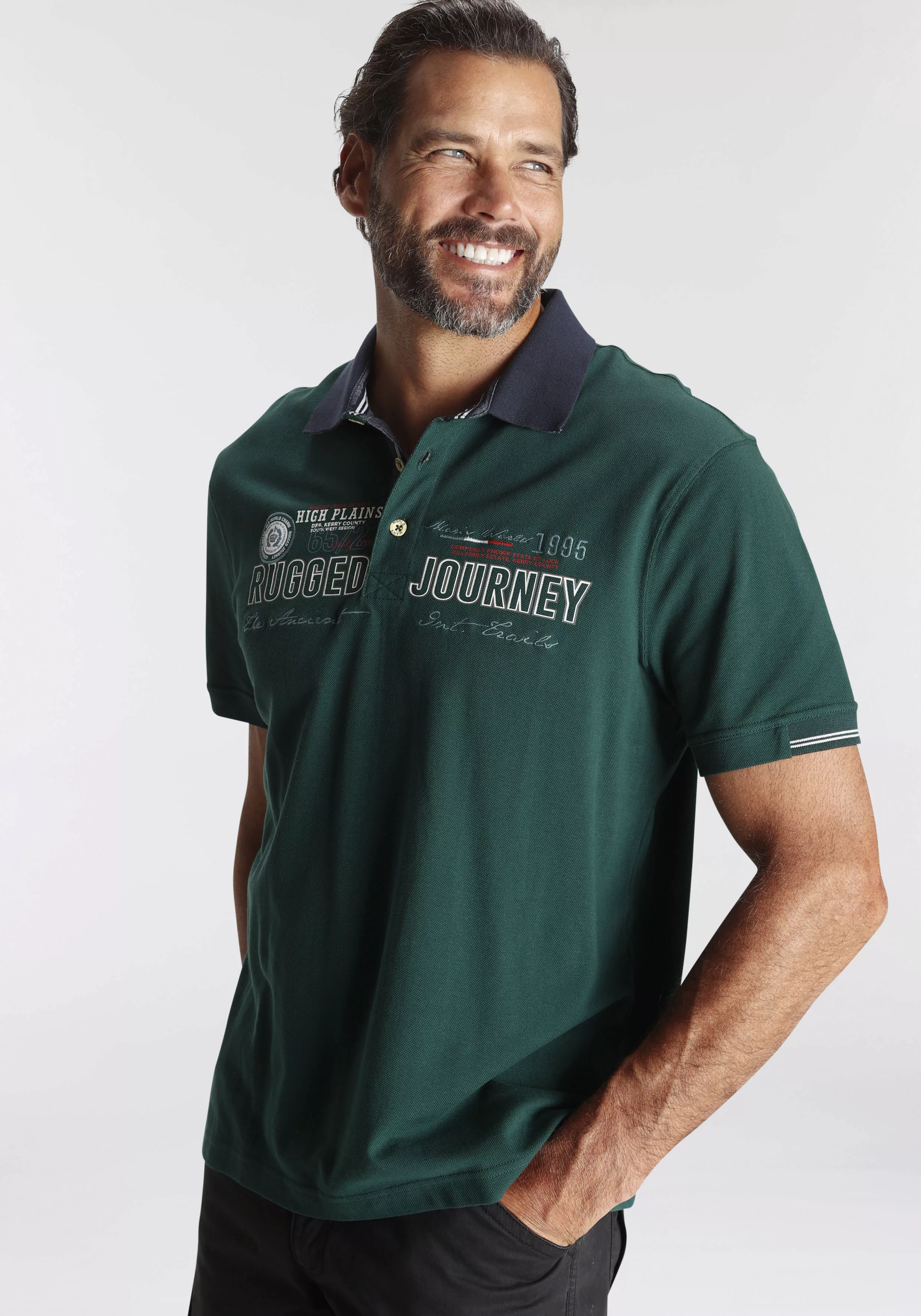 Man's World Poloshirt mit modischem Brustprint/Stickerei günstig online kaufen