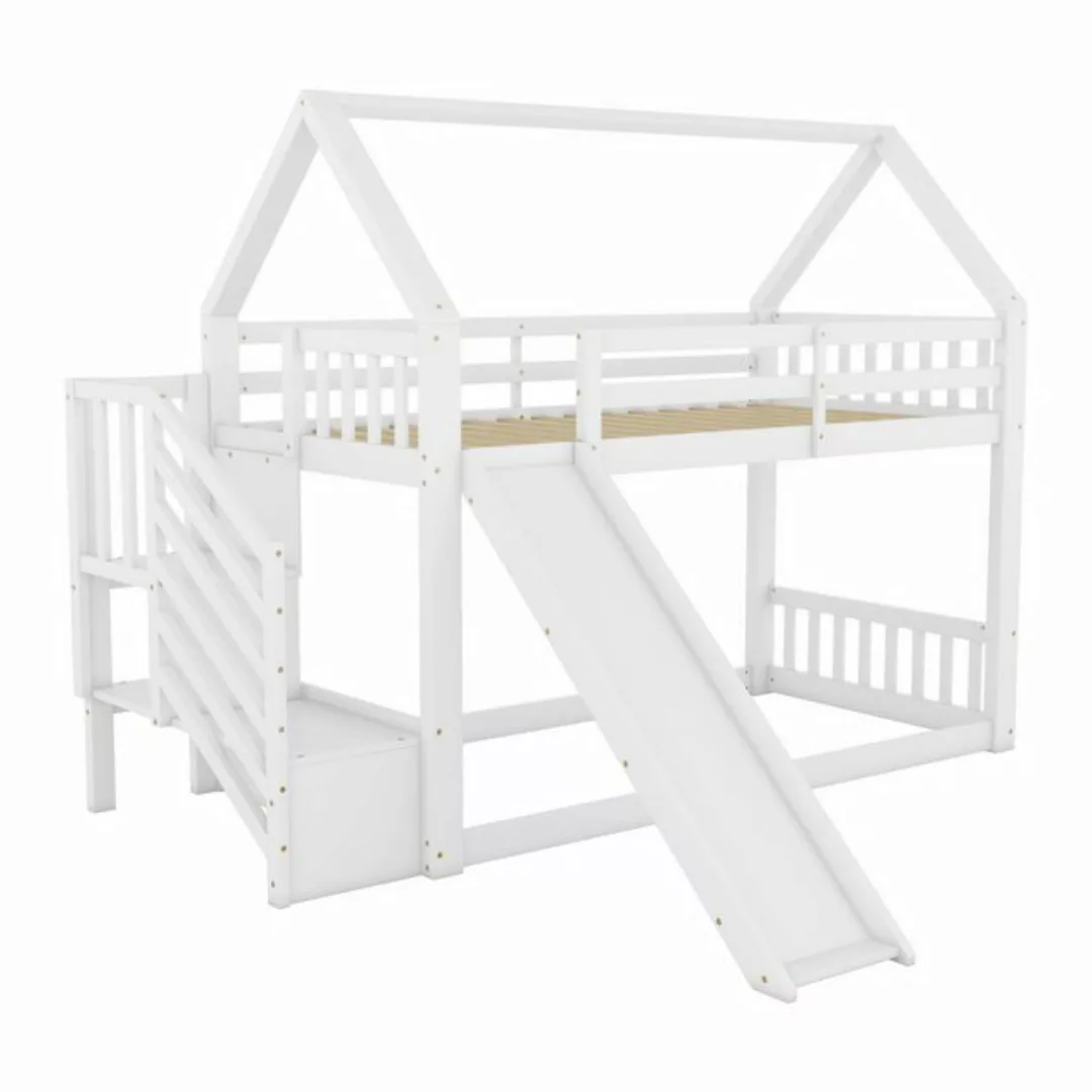 Odikalo Kinderbett Etagenbett Hausbett Stauraumtreppe Rutsche Geländer 90x2 günstig online kaufen