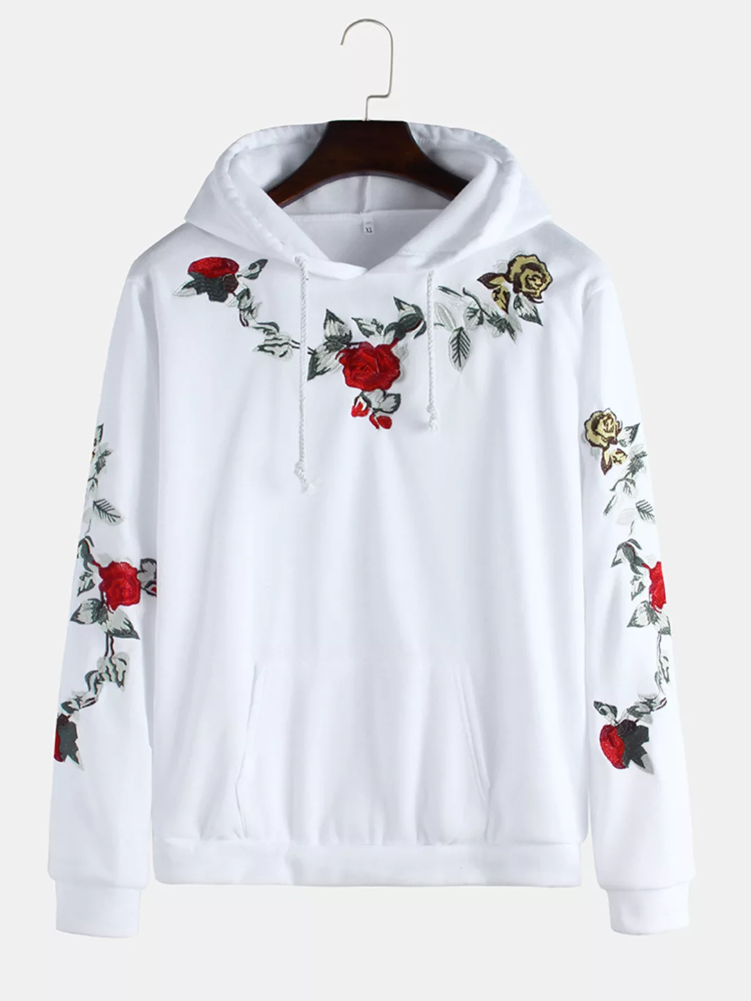 Herren Brief Style Floral Bestickte Muff Pocket Langarm Hoodies günstig online kaufen