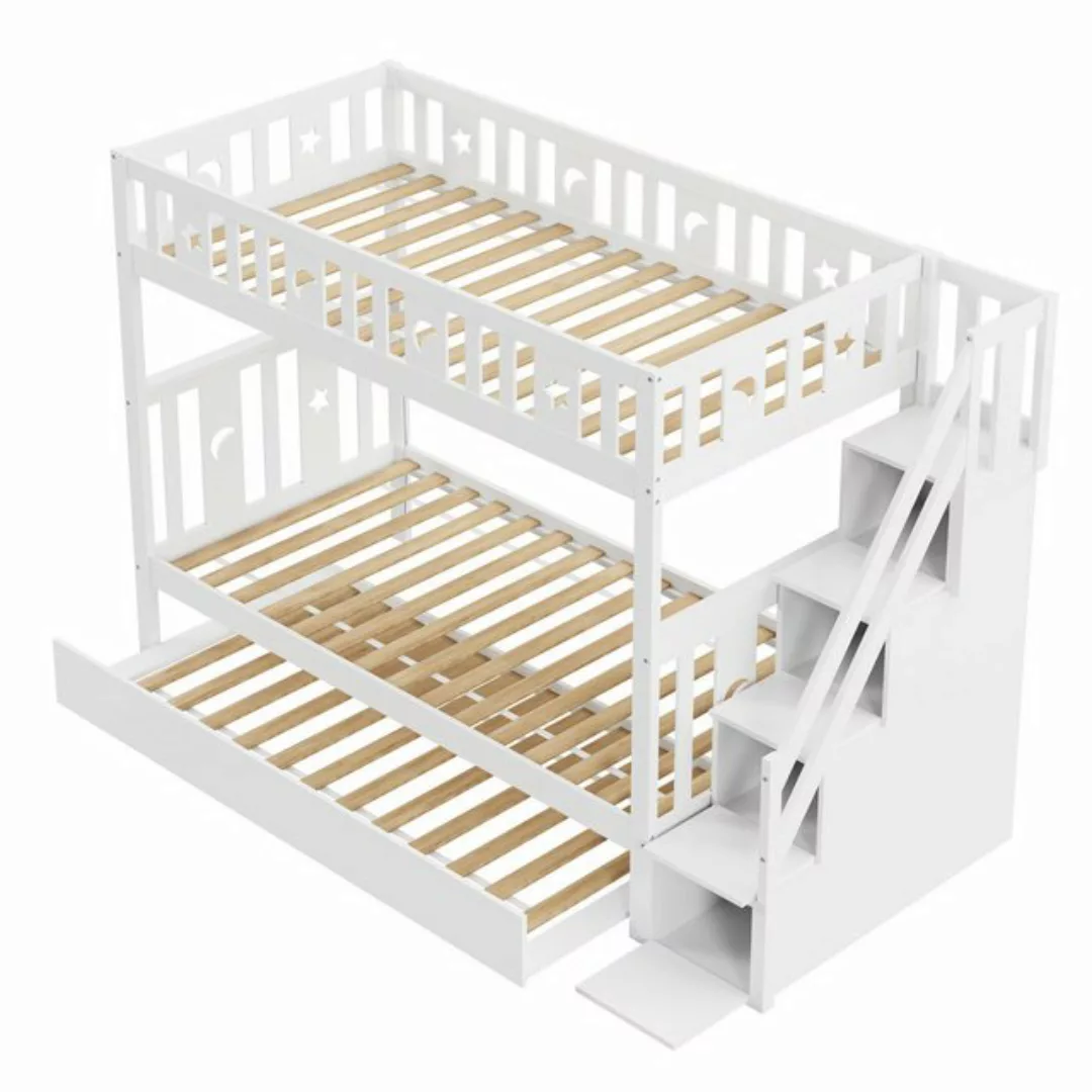 Gotagee Etagenbett Kinderbett 90x200 cm Massivholz Stauraumbett Treppe Weiß günstig online kaufen