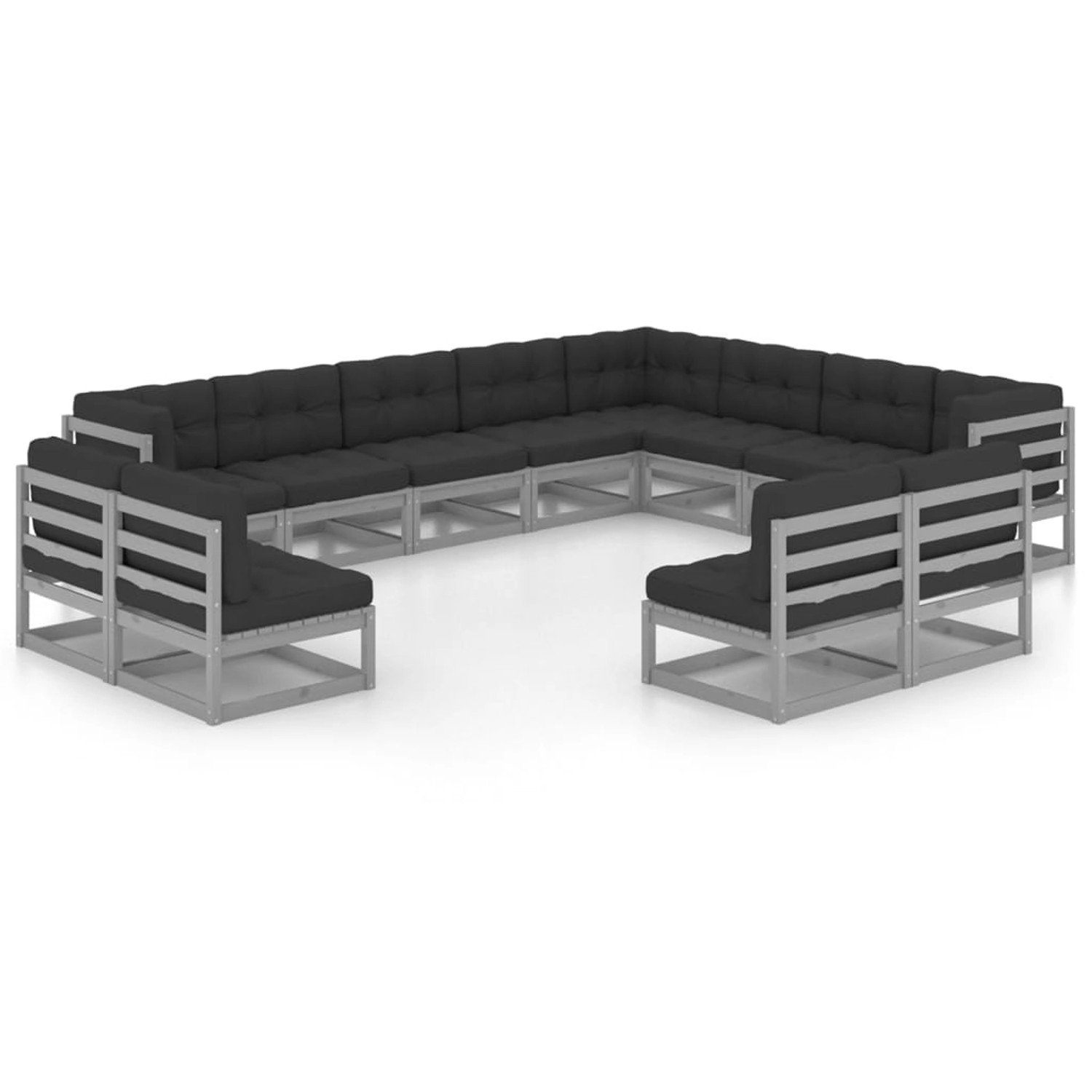 12-tlg. Garten-lounge-set Mit Kissen Grau Kiefer Massivholz günstig online kaufen