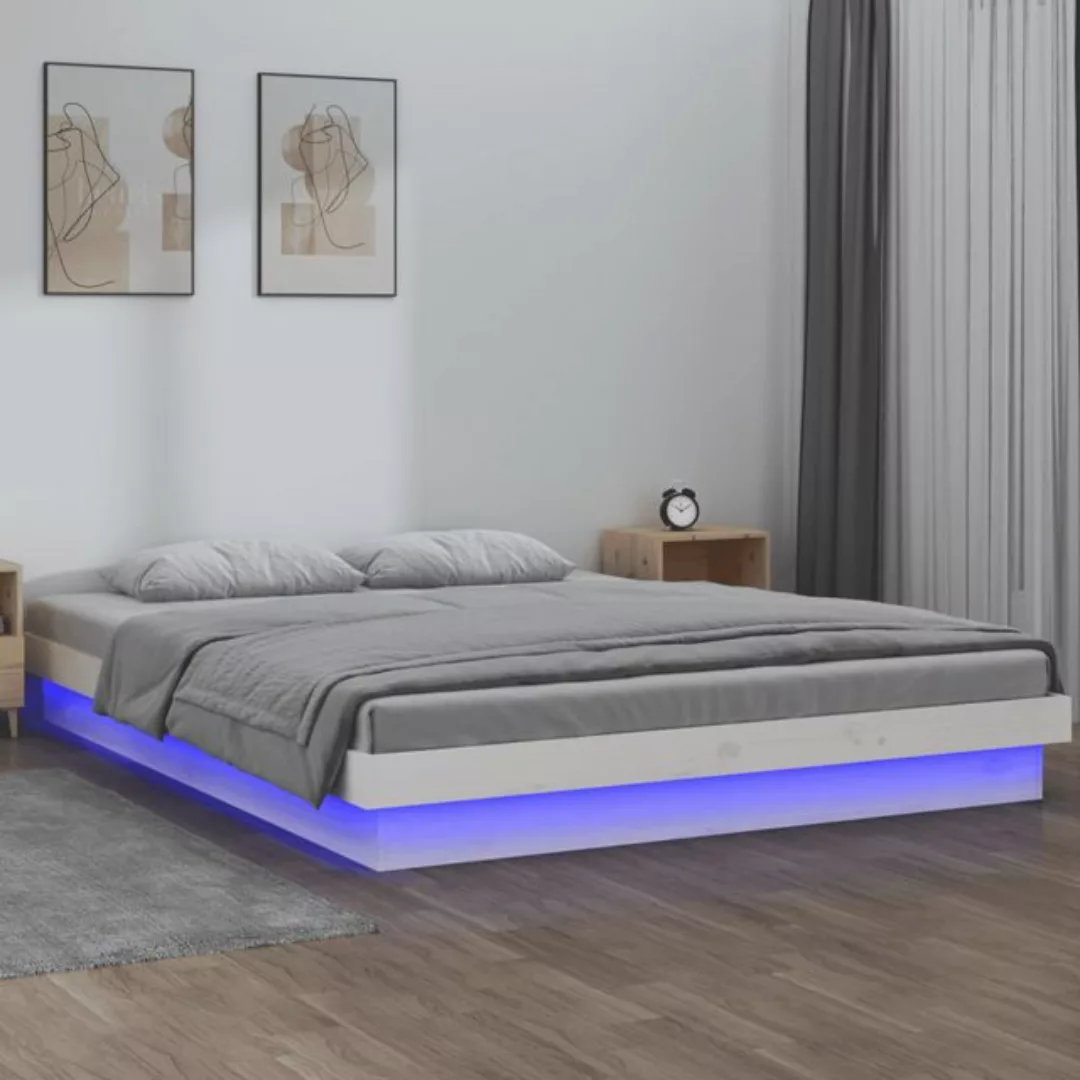 vidaXL Bettgestell Massivholzbett mit LEDs Weiß 160x200 cm Bett Bettgestell günstig online kaufen