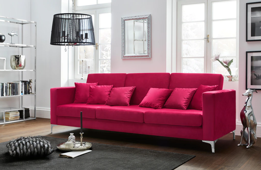 Leonique 3-Sitzer "Miami", 3-Sitzer Sofa, pink, Velours, Chromfüße, Design, günstig online kaufen