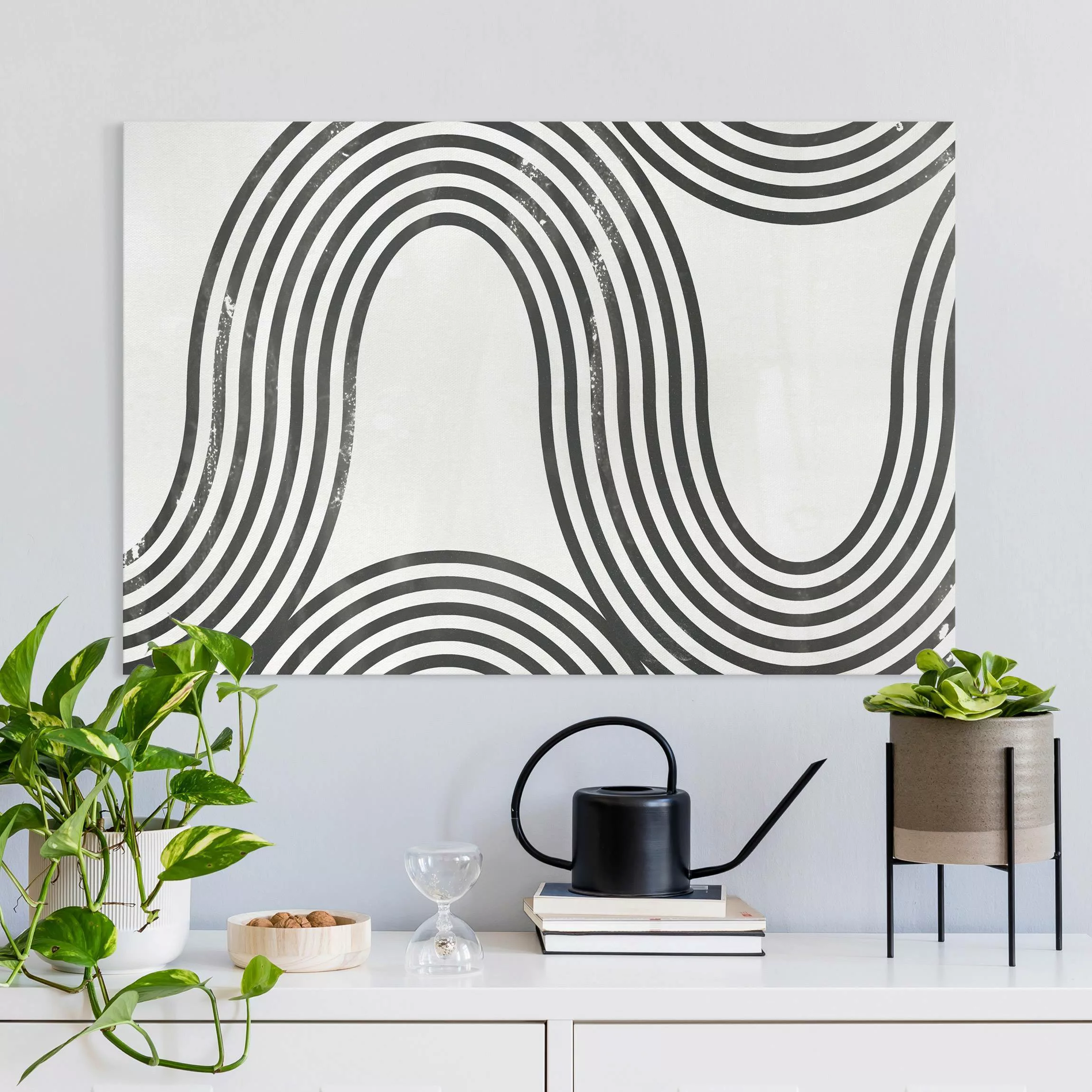 Leinwandbild Geometrische Wellen Schwarz Weiß I günstig online kaufen