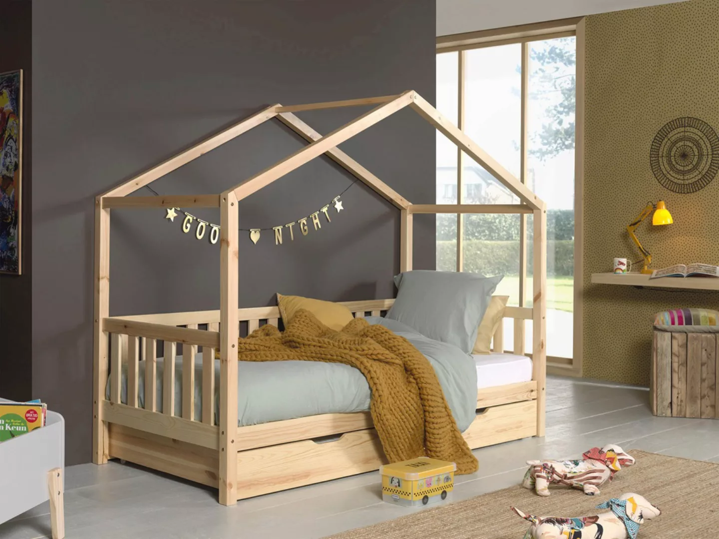 Vipack Hausbett "Dallas, mit Dachaufbau, Kiefer massiv, stabil gebaut", (B/ günstig online kaufen