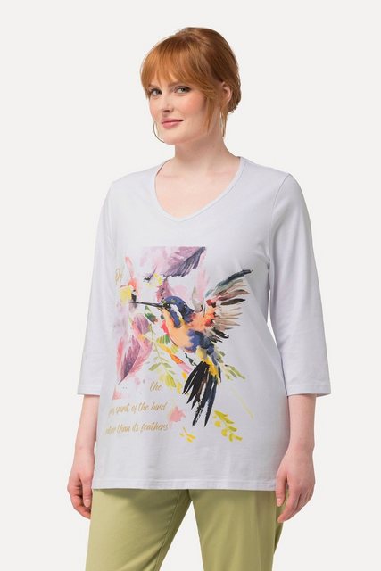 Ulla Popken Rundhalsshirt Shirt Vogel A-Linie V-Ausschnitt 3/4-Arm günstig online kaufen
