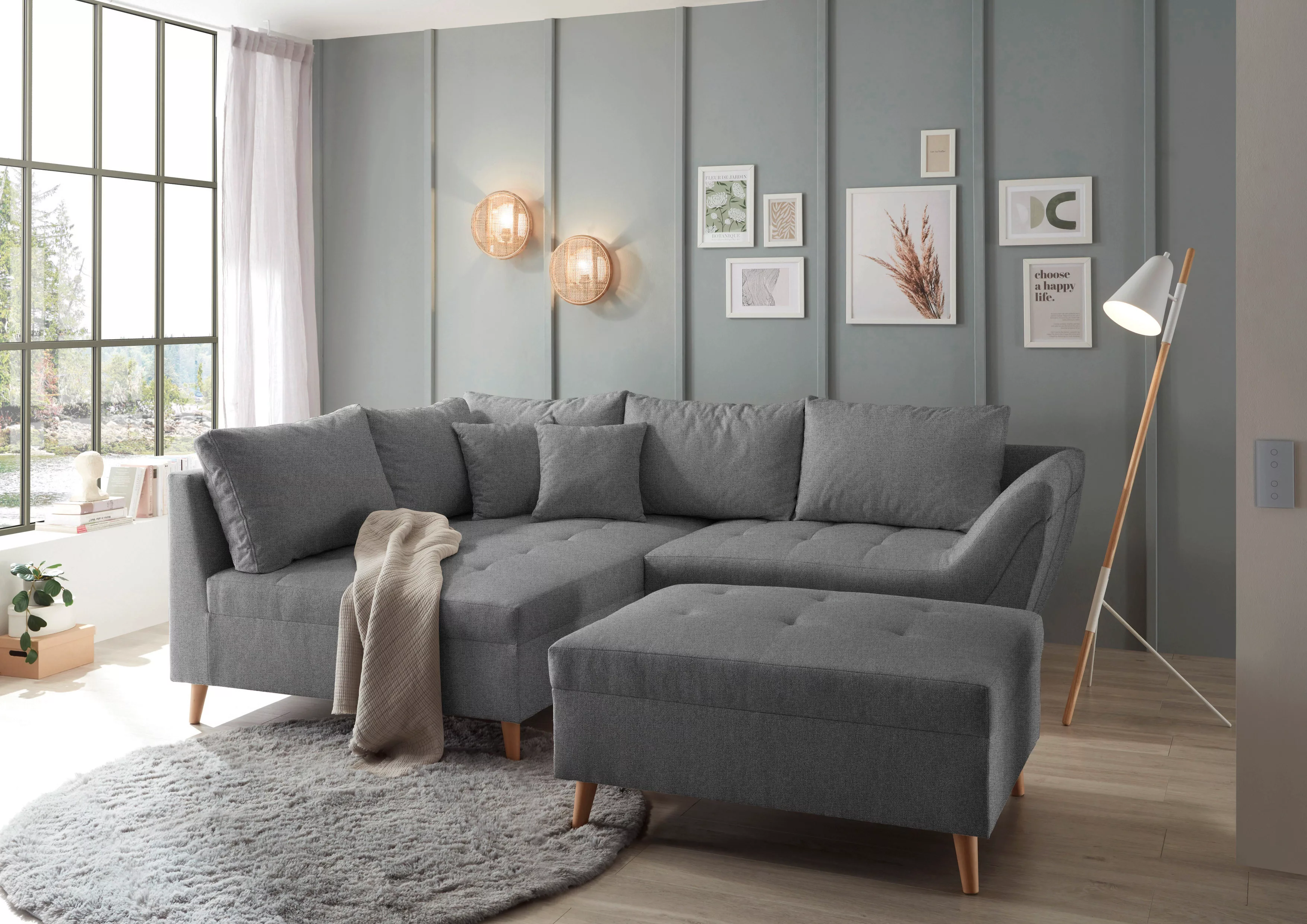 ED EXCITING DESIGN Ecksofa "Split L-Form", (Set, Ecksofa mit Hocker) günstig online kaufen