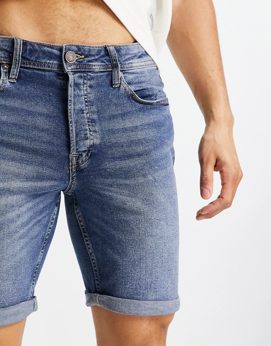 Jack & Jones Intelligence – Schmal geschnittene Jeansshorts in dunkelblauer günstig online kaufen