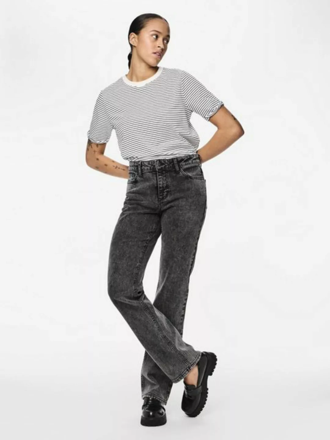 pieces 5-Pocket-Jeans - verwaschene Straight Leg Jeans - Gerade Jeans günstig online kaufen