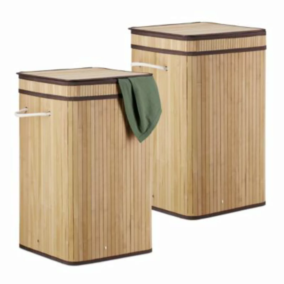 relaxdays 2 x Faltbarer Wäschekorb Bambus natur günstig online kaufen