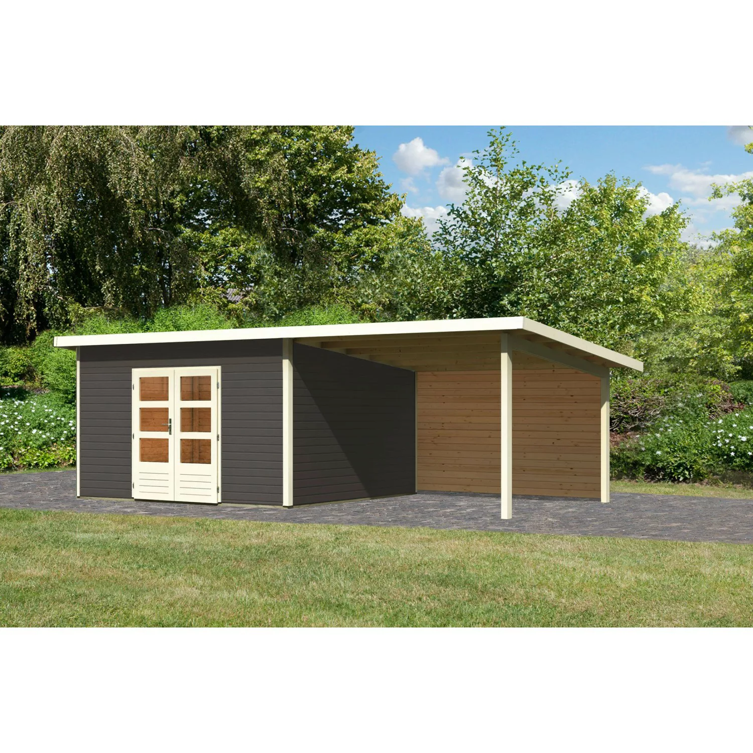 Karibu Holz-Gartenhaus/Gerätehaus Karlskoga 5 Terragrau Pultdach Lackiert 3 günstig online kaufen