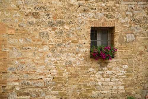 Papermoon Fototapete »STEIN-WAND-FENSTER TOSKANA ITALIEN BLUME MAUER ALTSTA günstig online kaufen