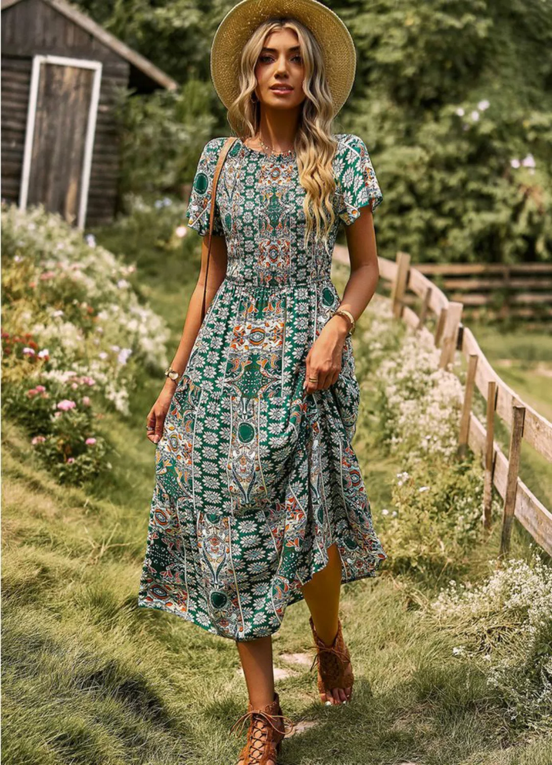 DEBAIJIA Dirndl Sommerkleid Damen Böhmen Kleid Frauen Bedruckter Lässiger S günstig online kaufen