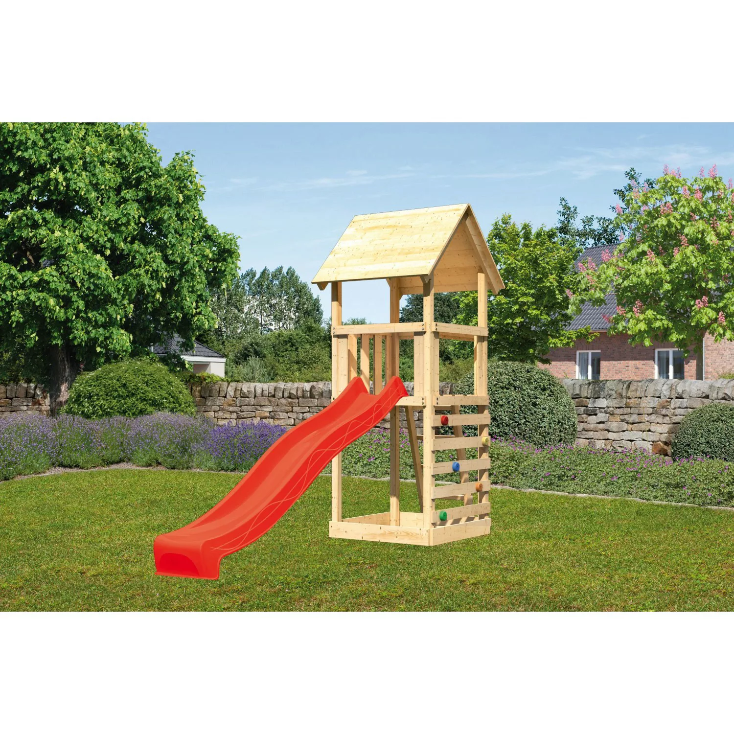 Karibu Spielturm Lotti mit Kletterwand & Rutsche Blau günstig online kaufen