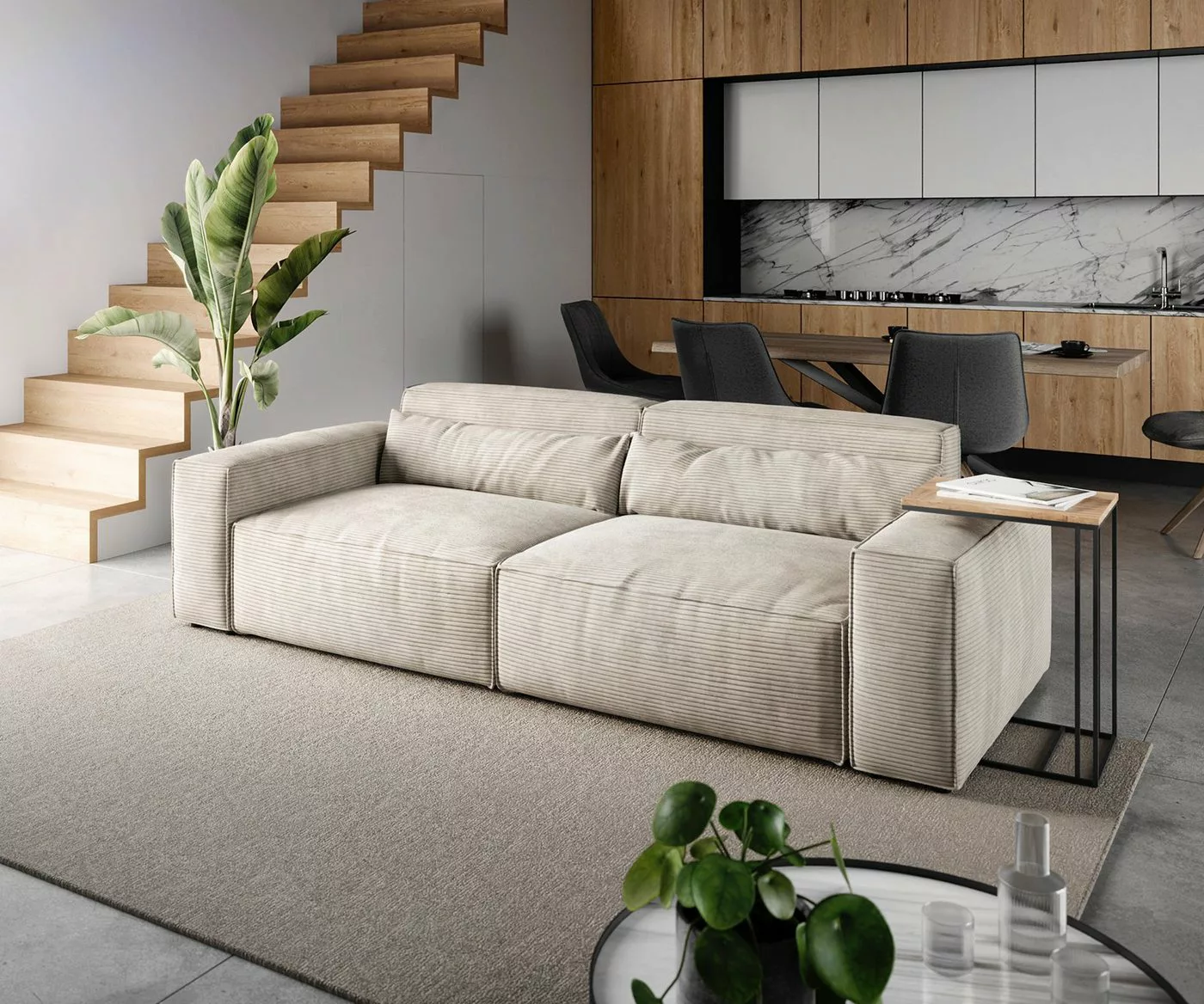 DELIFE Big-Sofa Sirpio, L Cord Silbergrau 260x110 cm günstig online kaufen