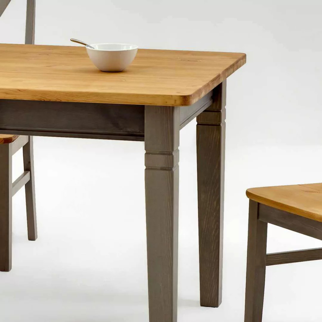 Esszimmertisch aus Kiefer Massivholz Grau günstig online kaufen