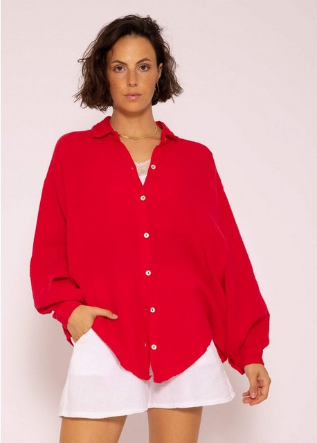 SASSYCLASSY Longbluse Oversize Musselin Bluse Damen Langarm Hemdbluse lang günstig online kaufen