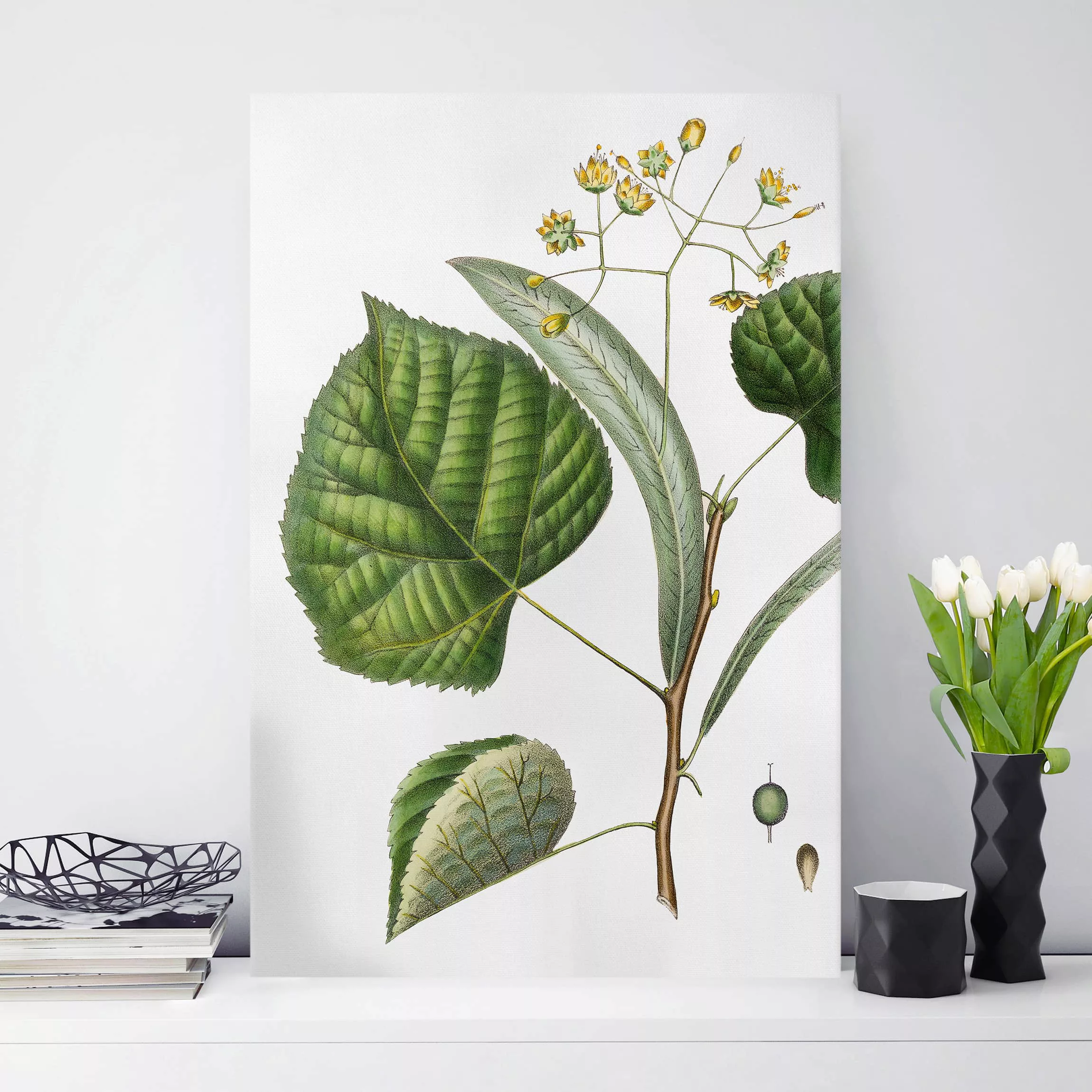Leinwandbild Botanik - Hochformat Laubwerk mit Blüten I günstig online kaufen