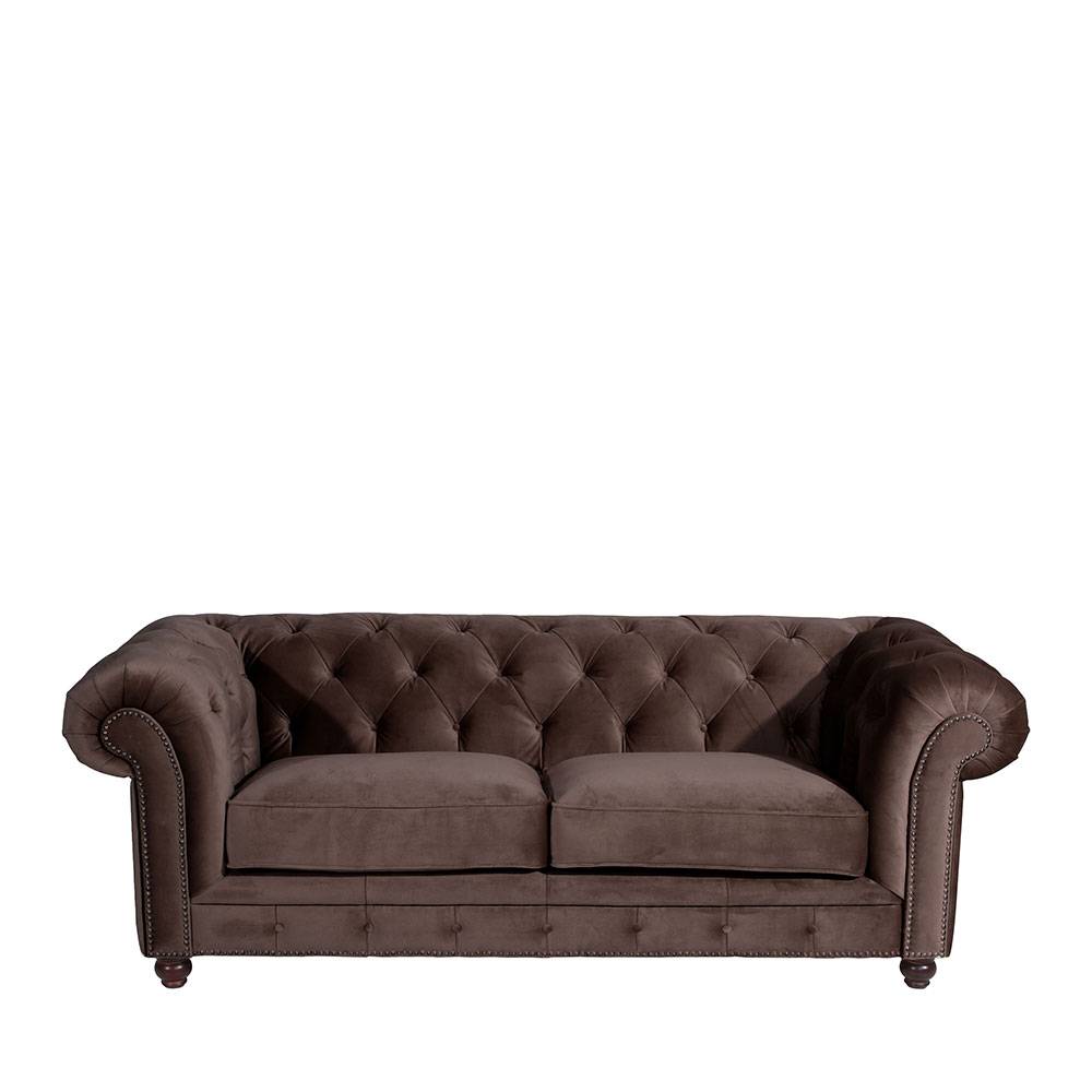 Sofa 3er braun Chestefield aus Samtvelours 52 cm Sitzhöhe günstig online kaufen