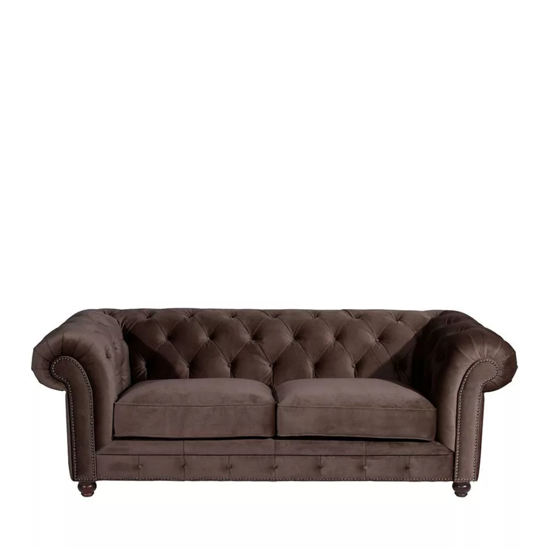 Sofa 3er braun Chestefield aus Samtvelours 52 cm Sitzhöhe günstig online kaufen