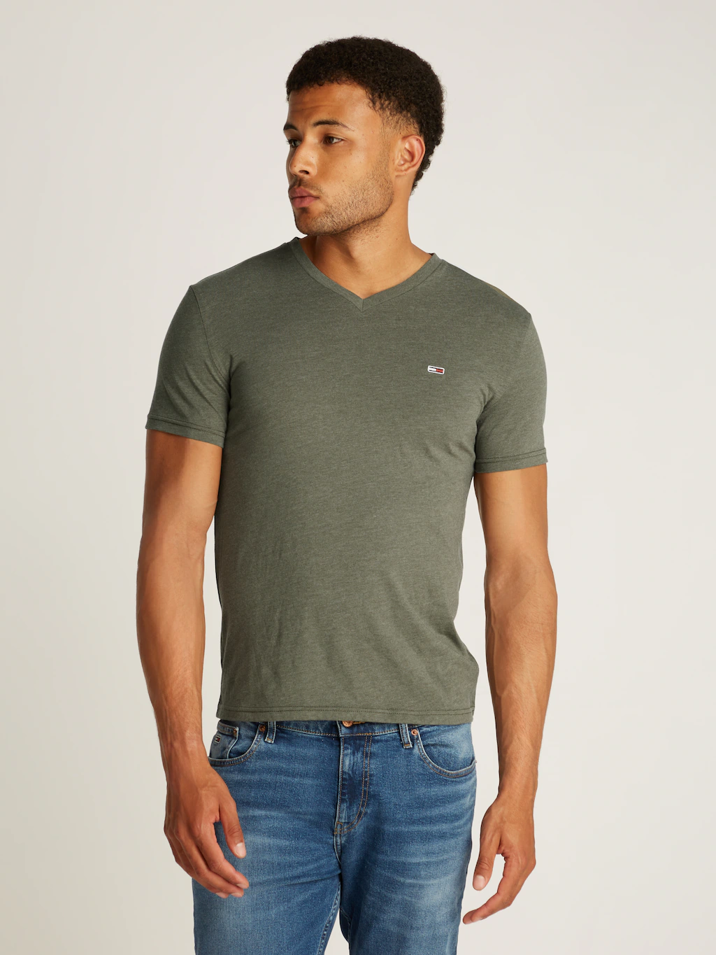 Tommy Jeans T-Shirt "TJM XSLIM JASPE VNECK TEE EXT", in Melange-Optik günstig online kaufen