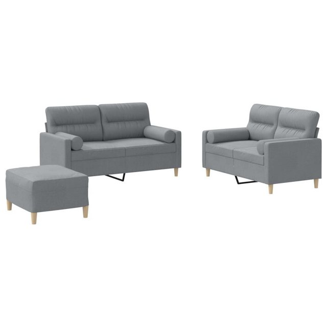 vidaXL Sofa Sofagarnitur Set mit Kissen Stoff, 3-tlg., Hellgrau günstig online kaufen