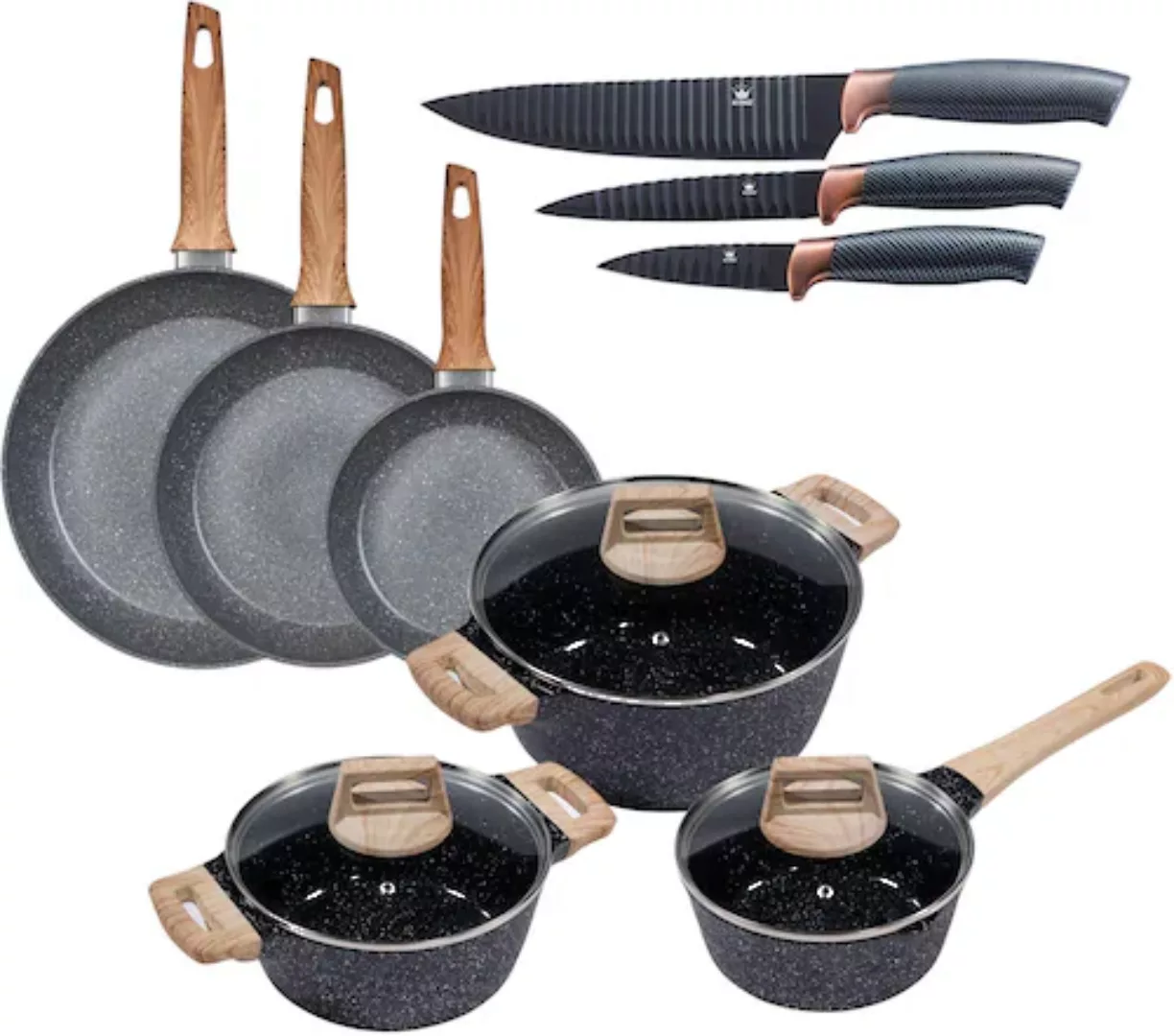 KING Topf-Set »Essential«, Aluminium, (Set, 12 tlg., 3 Töpfe, 3 Deckel, 3 P günstig online kaufen