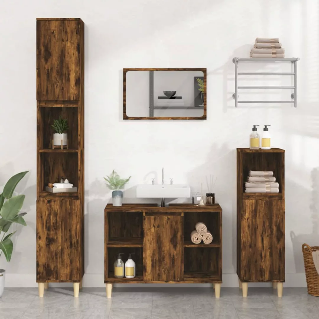 Vidaxl 3-tlg. Badmöbel-set Räuchereiche Holzwerkstoff günstig online kaufen