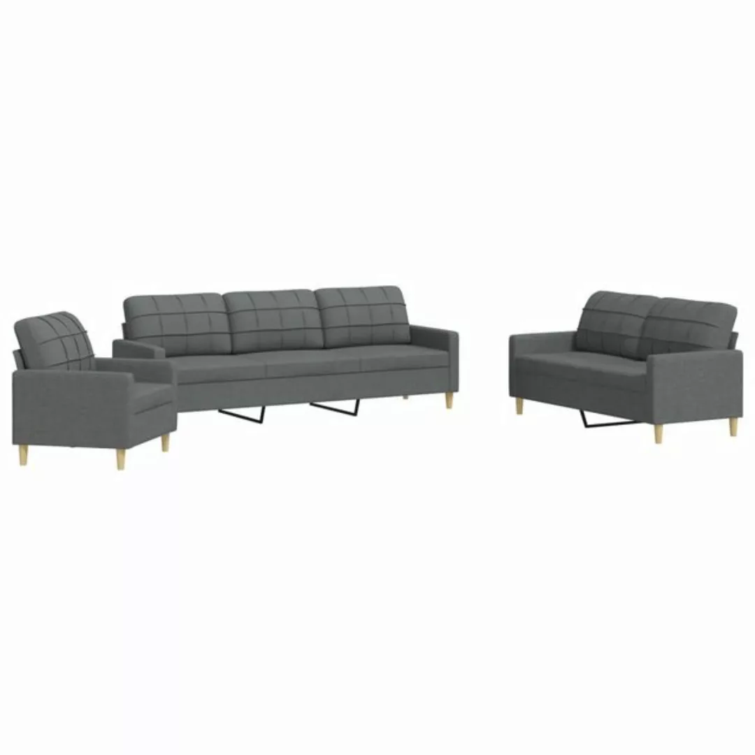 vidaXL Sofa 3-tlg. Sofagarnitur Dunkelgrau Stoff günstig online kaufen