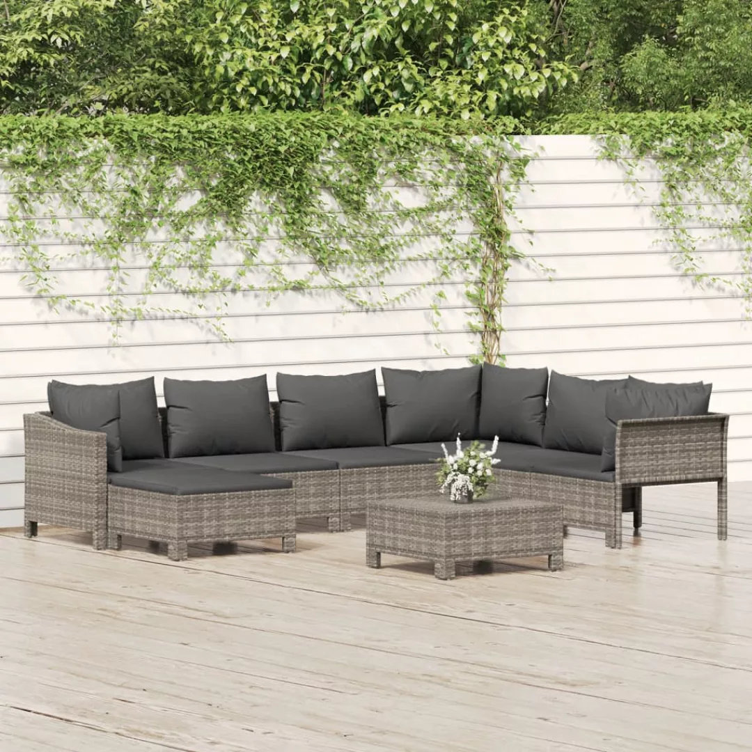 Vidaxl 8-tlg. Garten-lounge-set Mit Kissen Grau Poly Rattan günstig online kaufen