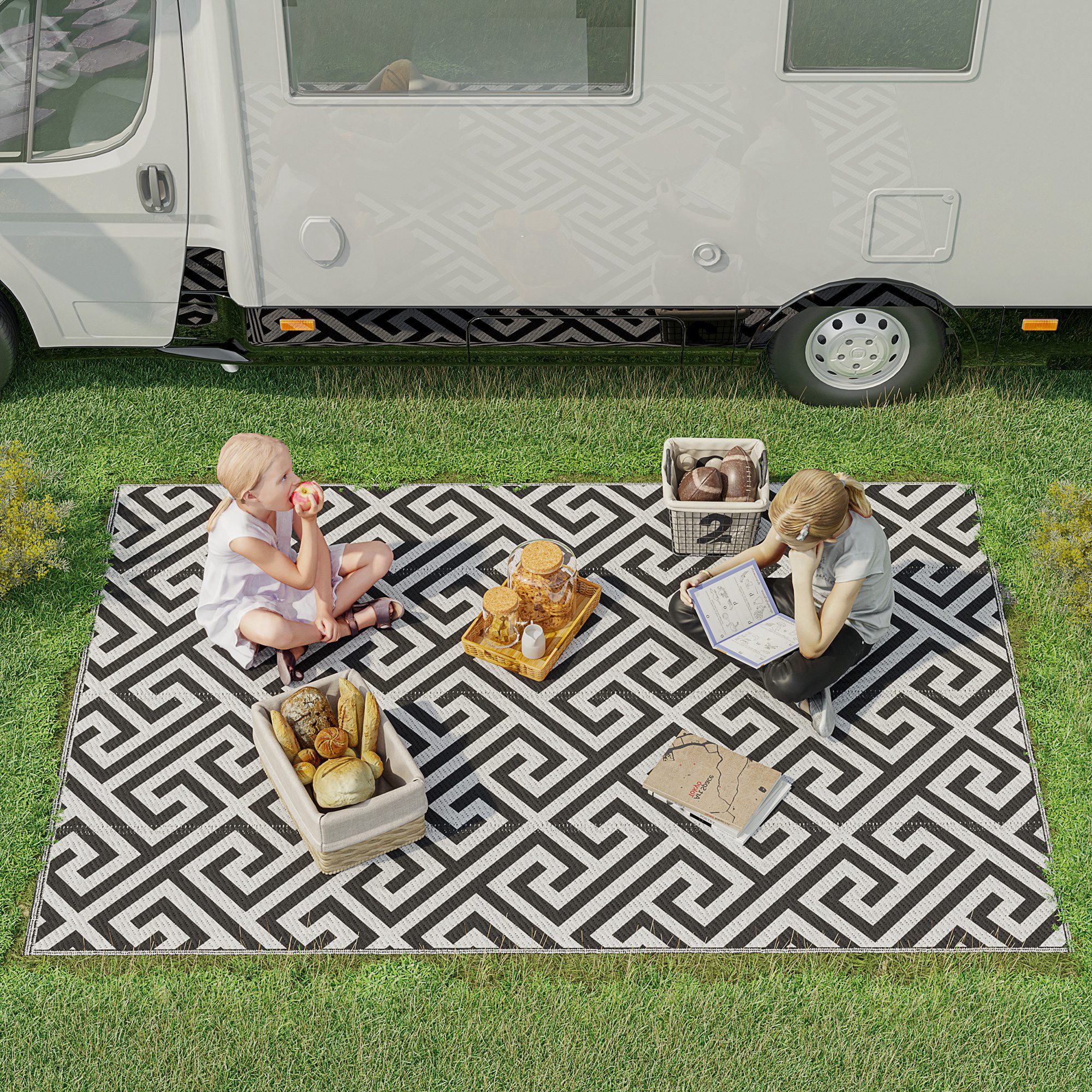 Outsunny Outdoor Teppich Kunststoffteppich doppelseitiges Design wasserabwe günstig online kaufen