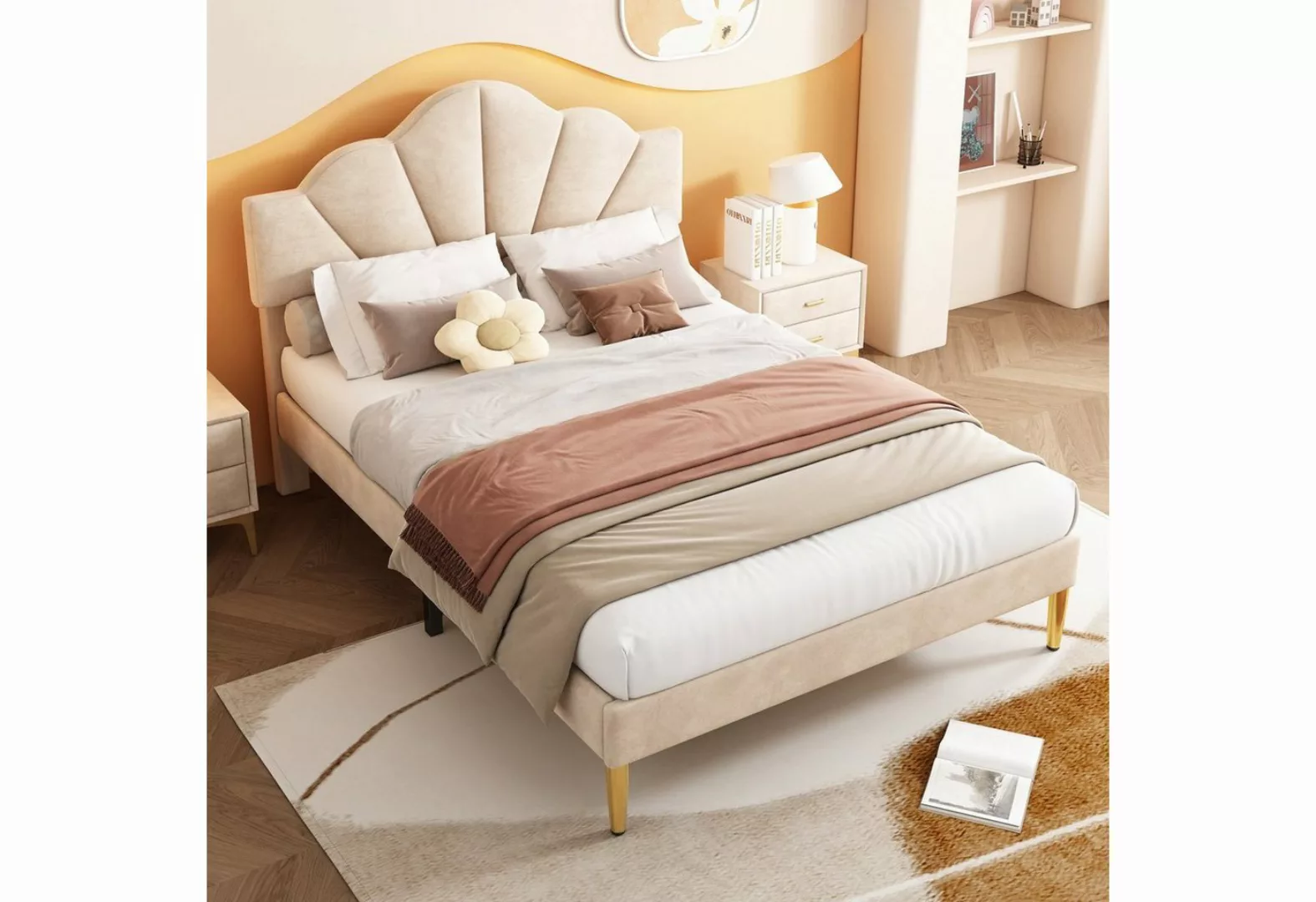 SEEZSSA Polsterbett Muschelartiges Bett aus Samt mit goldenen Eisenbeinen, günstig online kaufen