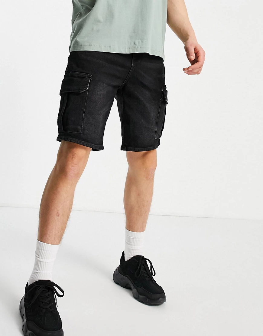 New Look – Original Fit – Cargo-Jeansshorts in Schwarz-Blau günstig online kaufen