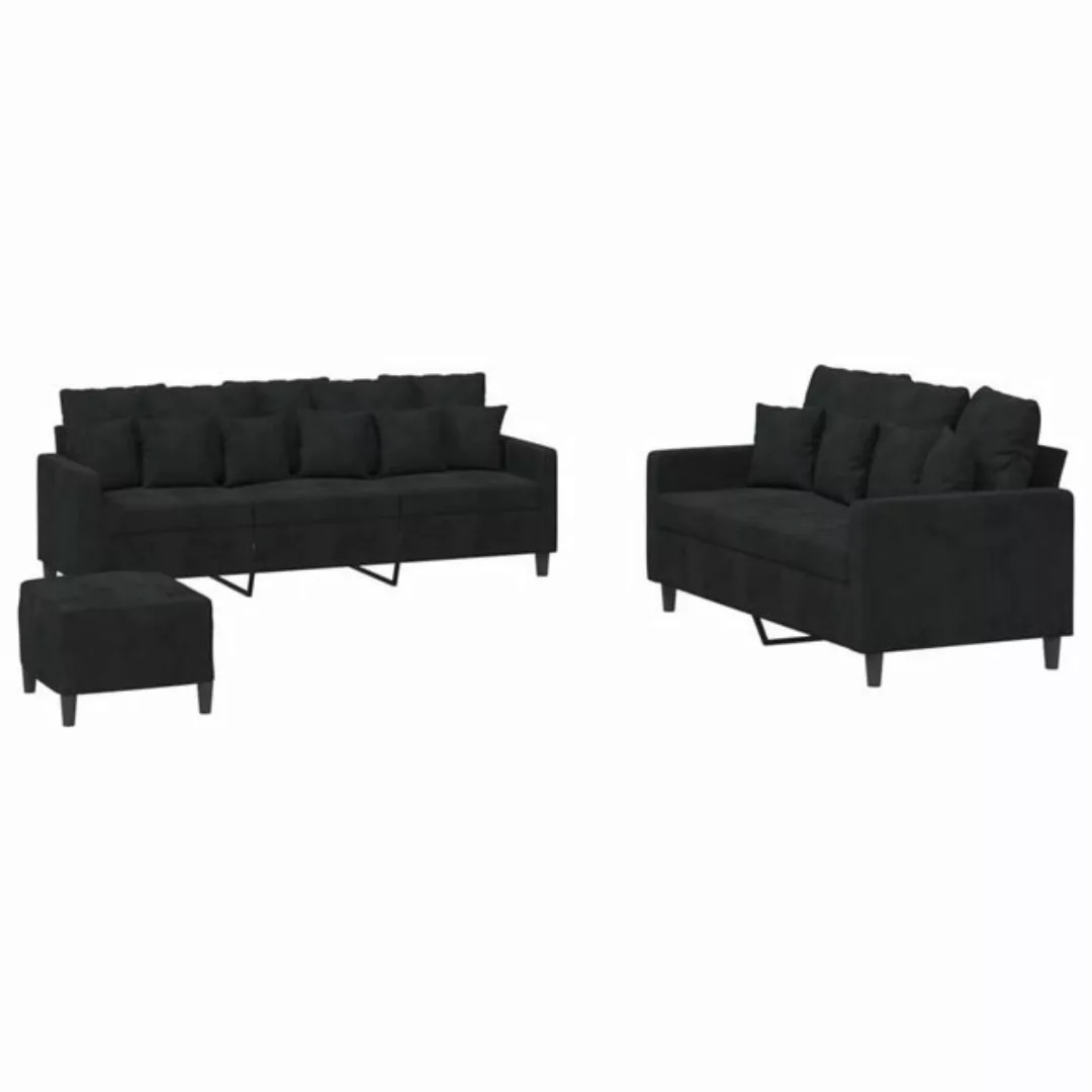 vidaXL Sofa 3-tlg. Sofagarnitur mit Kissen Schwarz Samt günstig online kaufen