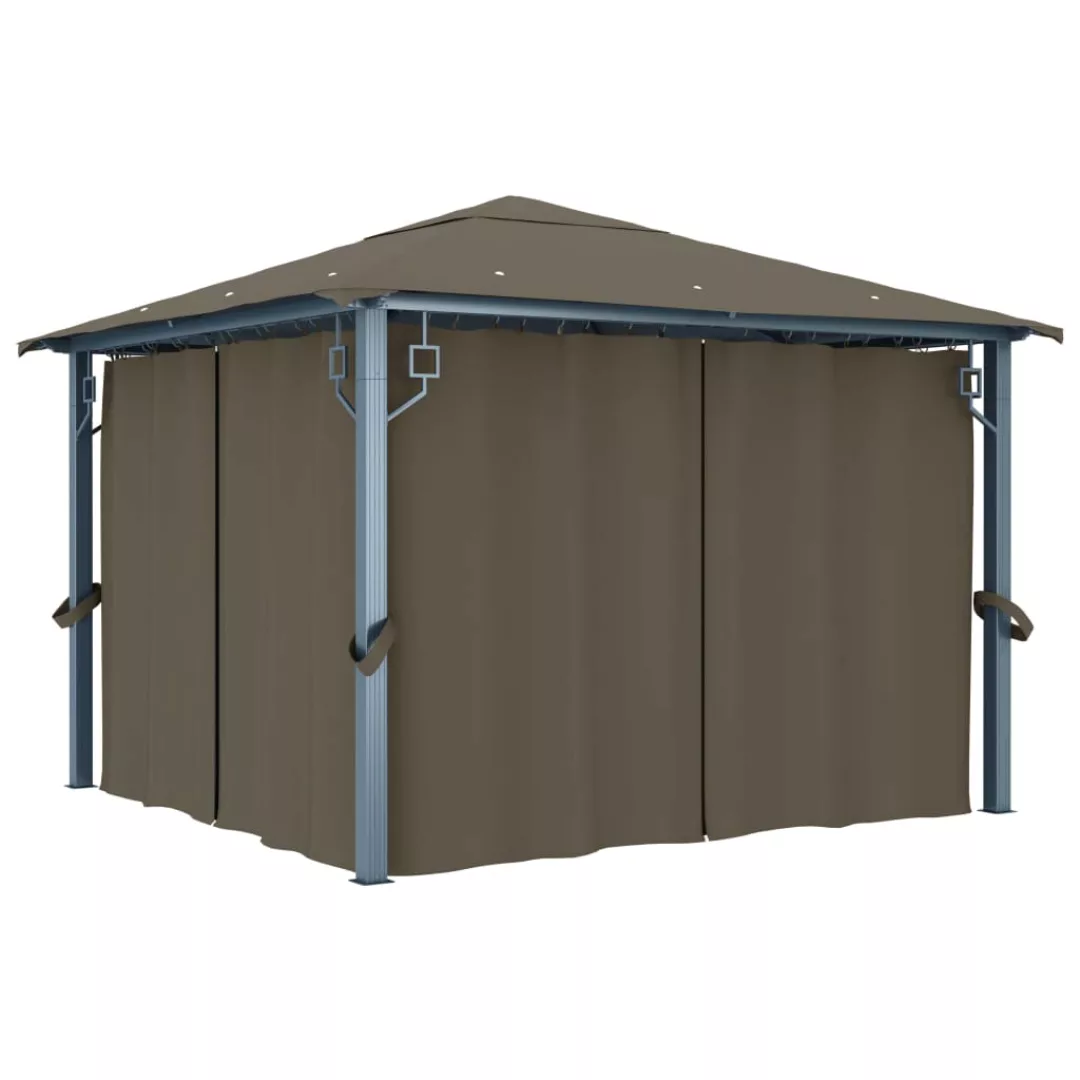 Pavillon Mit Vorhängen Und Lichterketten 300x300 Cm Taupe Alu günstig online kaufen