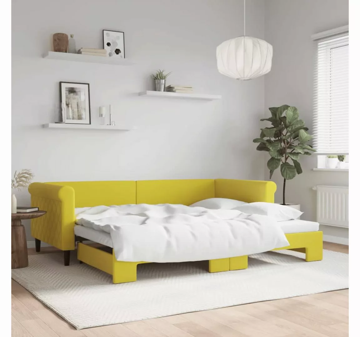 vidaXL Gästebett Gästebett Tagesbett Ausziehbar Gelb 90x200 cm Samt Bett Be günstig online kaufen