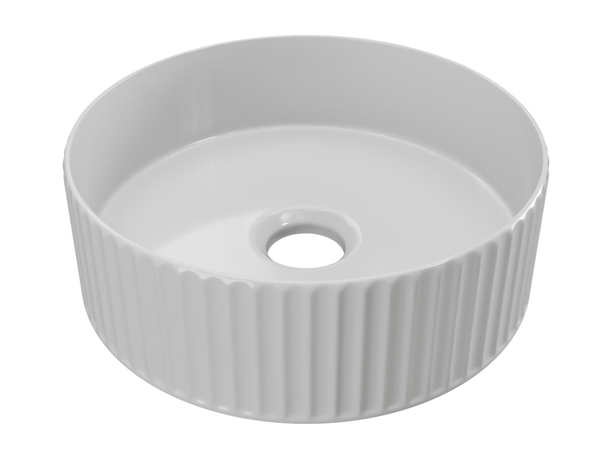 Aufsatzwaschbecken rund - Weiß - Keramik - geriffelt - 36 cm - PEDARA günstig online kaufen