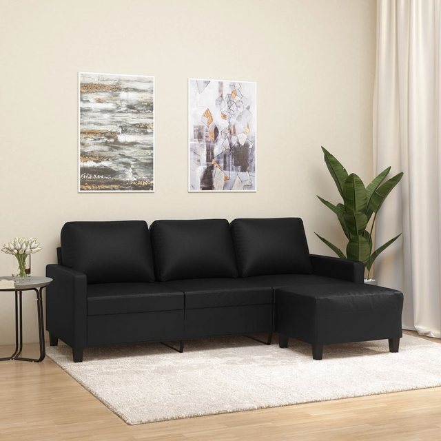 vidaXL Sofa 3-Sitzer-Sofa mit Hocker Schwarz 180 cm Kunstleder günstig online kaufen