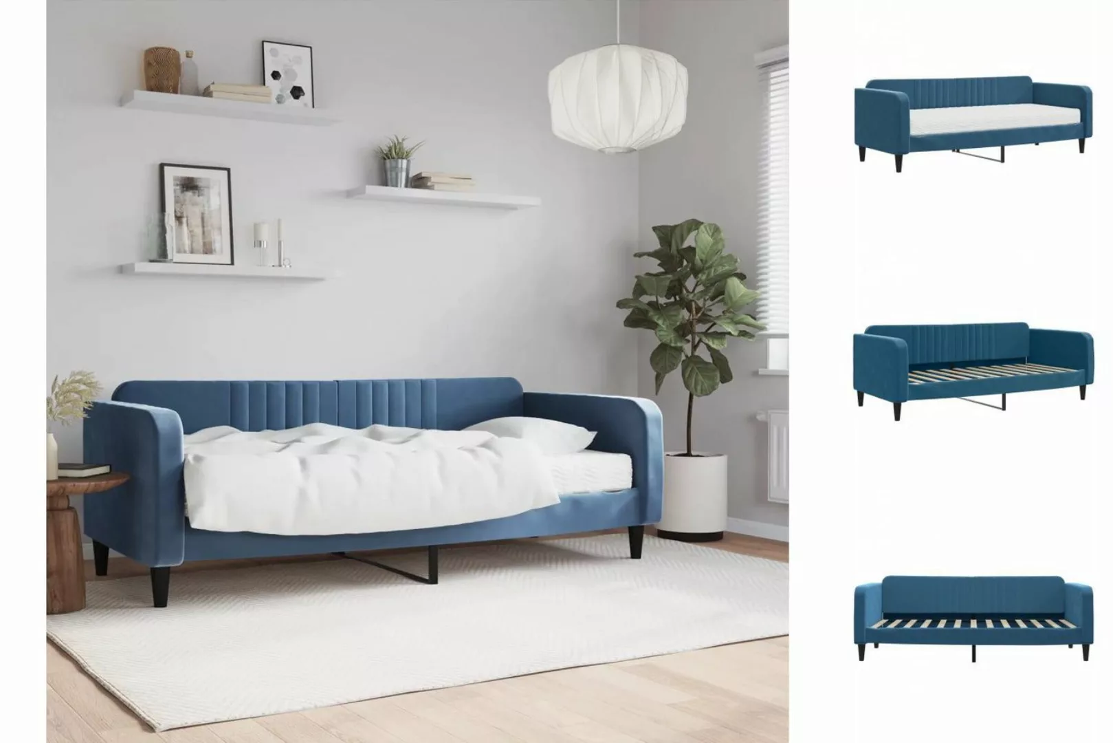 vidaXL Gästebett Gästebett Tagesbett mit Matratze Blau 90x200 cm Samt Bett günstig online kaufen