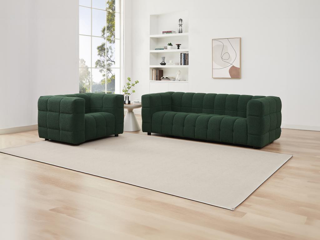 Sofagarnitur 3-Sitzer & Sessel - Bouclé-Stoff - Grün - LERICI von Pascal Mo günstig online kaufen