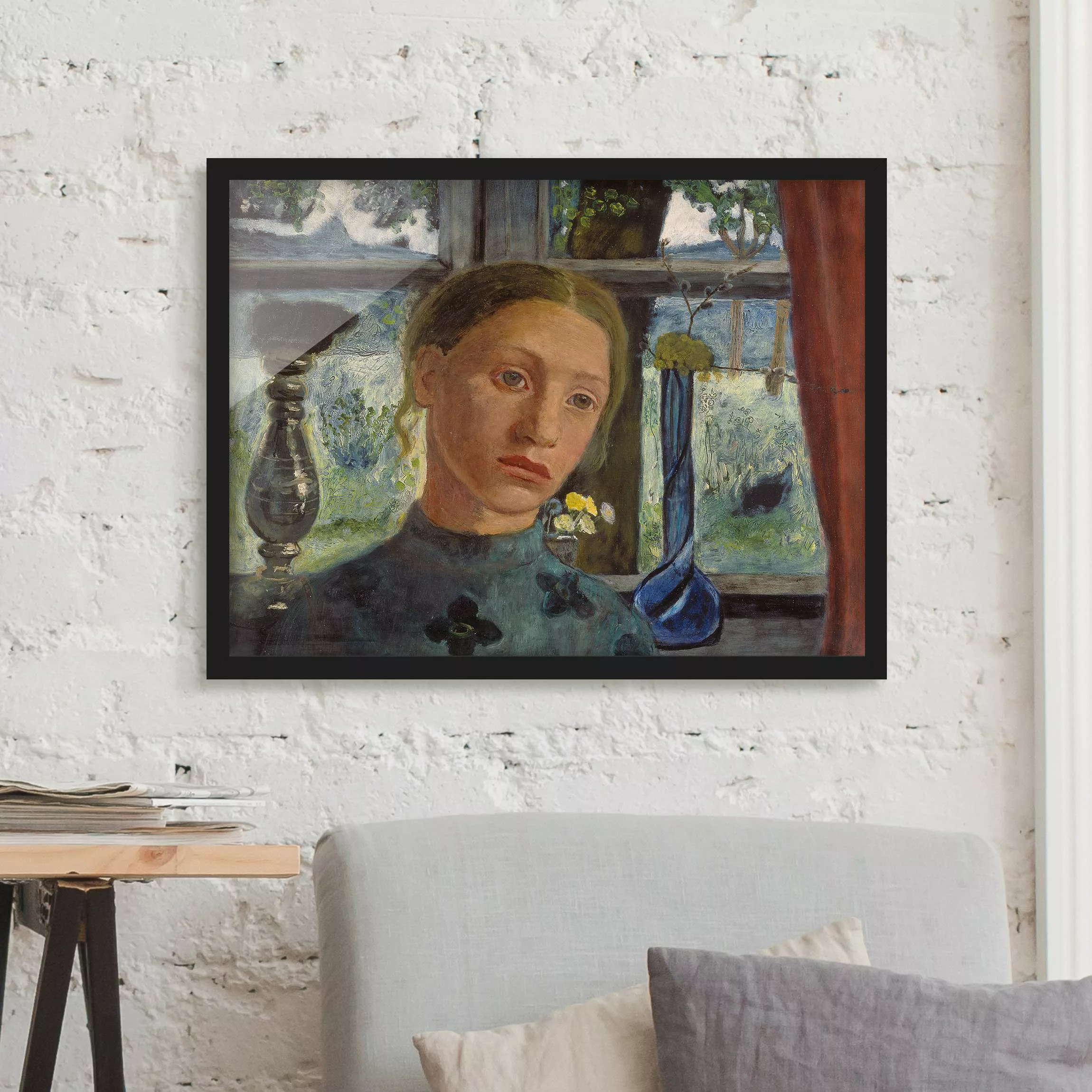 Bild mit Rahmen - Querformat Paula Modersohn-Becker - Mädchenkopf vor Fenst günstig online kaufen