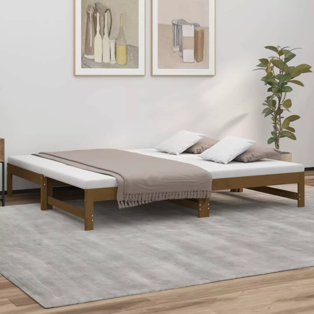 vidaXL Gästebett Gästebett Tagesbett Ausziehbar Honigbraun 2x90x190 cm Mass günstig online kaufen