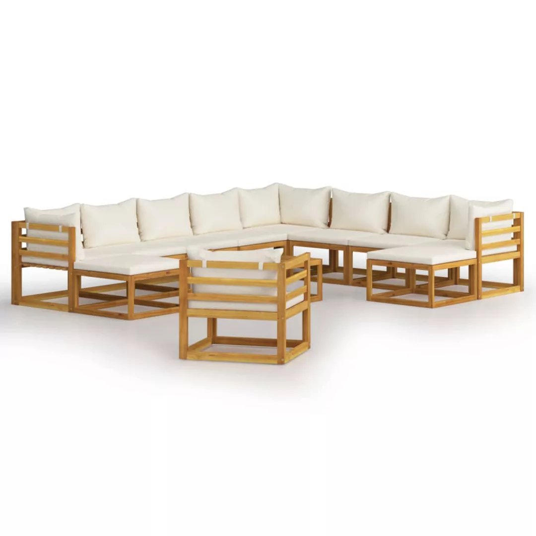 12-tlg. Garten-lounge-set Mit Auflagen Creme Massivholz Akazie günstig online kaufen