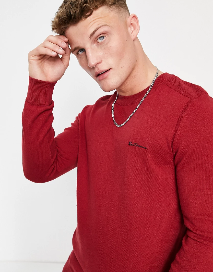 Ben Sherman – Pullover mit Rundhalsausschnitt und Ziernaht-Rot günstig online kaufen