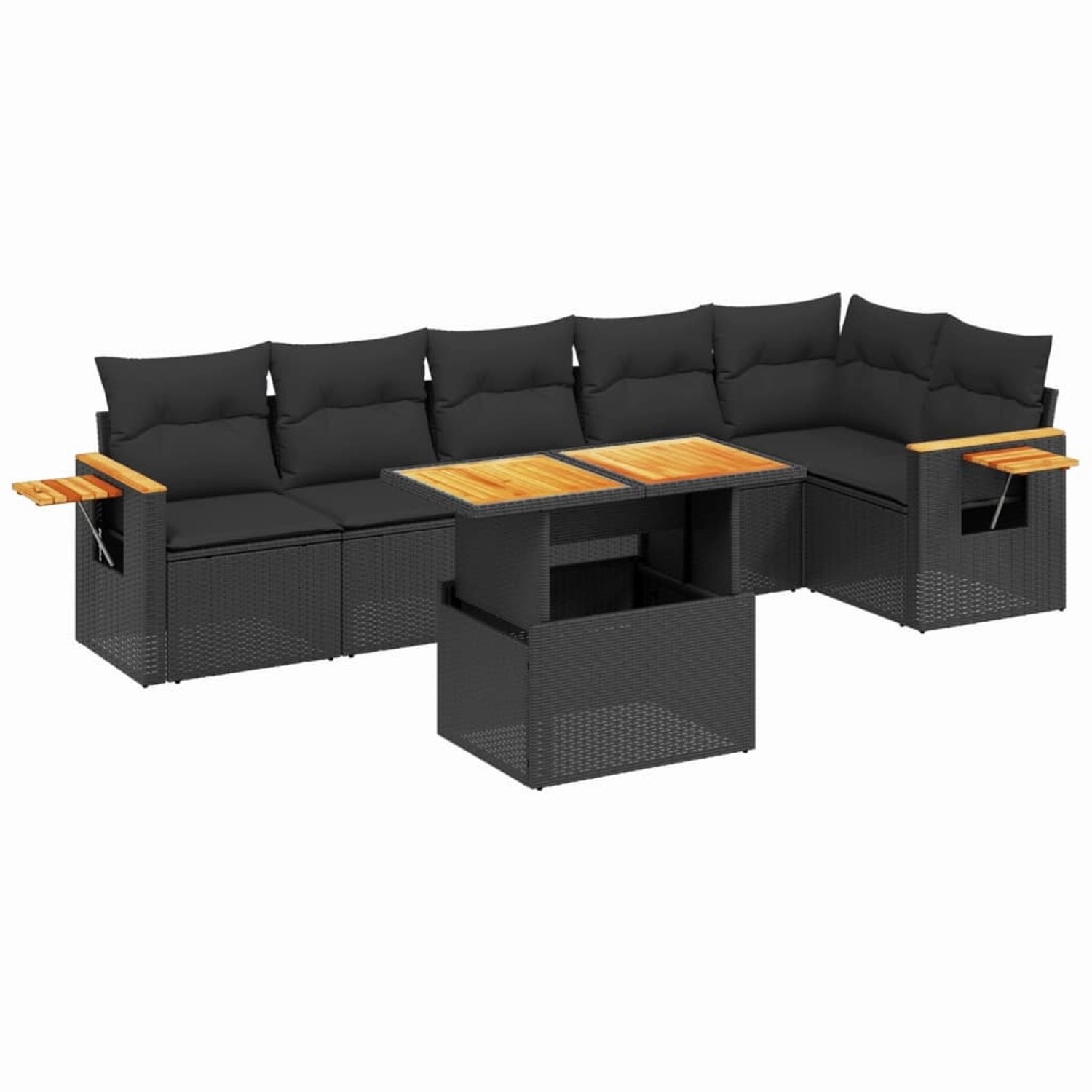 vidaXL 7-Tlg Garten-Sofagarnitur mit Kissen Schwarz Poly Rattan 3273526 günstig online kaufen
