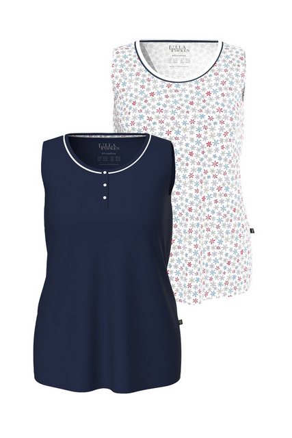 Ulla Popken Pyjamaoberteil Pyjama-Tops 2er-Pack uni/Blüten Rundhals ärmello günstig online kaufen