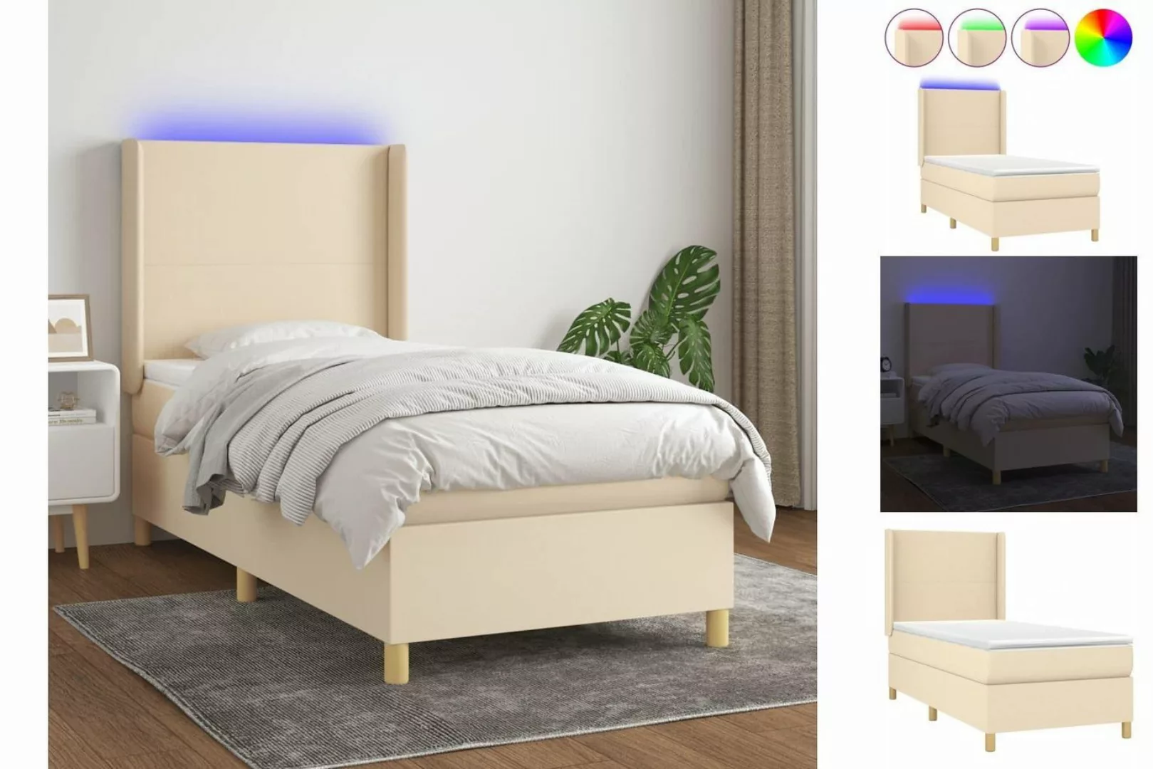 vidaXL Boxspringbett Boxspringbett mit Matratze LED Creme 100x200 cm Stoff günstig online kaufen