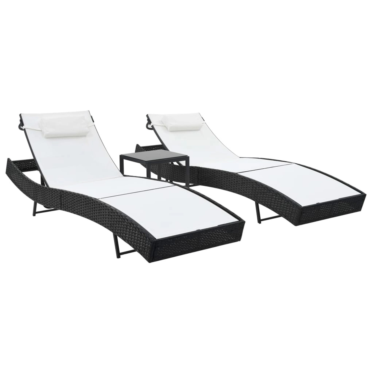 VidaXL Sonnenliegen 2 Stk. mit Tisch Poly Rattan und Textilene Schwarz und günstig online kaufen