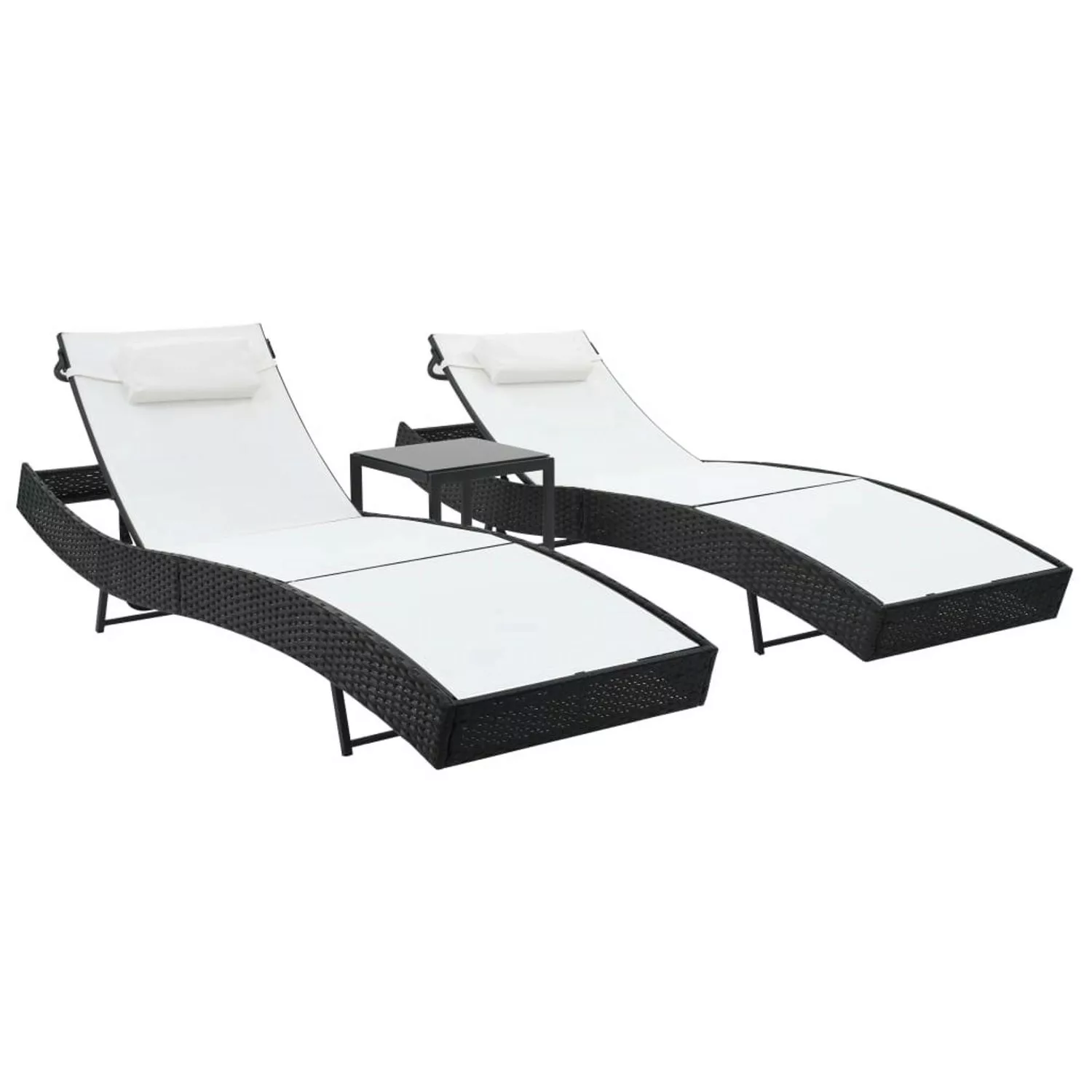 Sonnenliegen 2 Stk. Mit Tisch Poly Rattan Und Textilene Schwarz günstig online kaufen