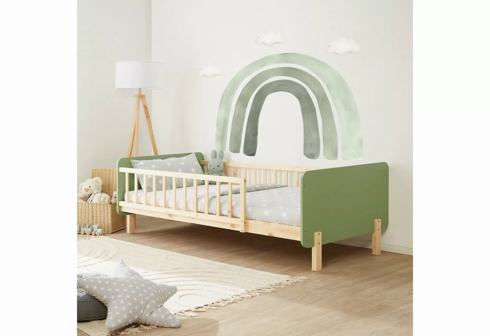 Homestyle4u Holzbett Kinderbett 90x200 cm Einzelbett Gitterbett mit Rausfal günstig online kaufen